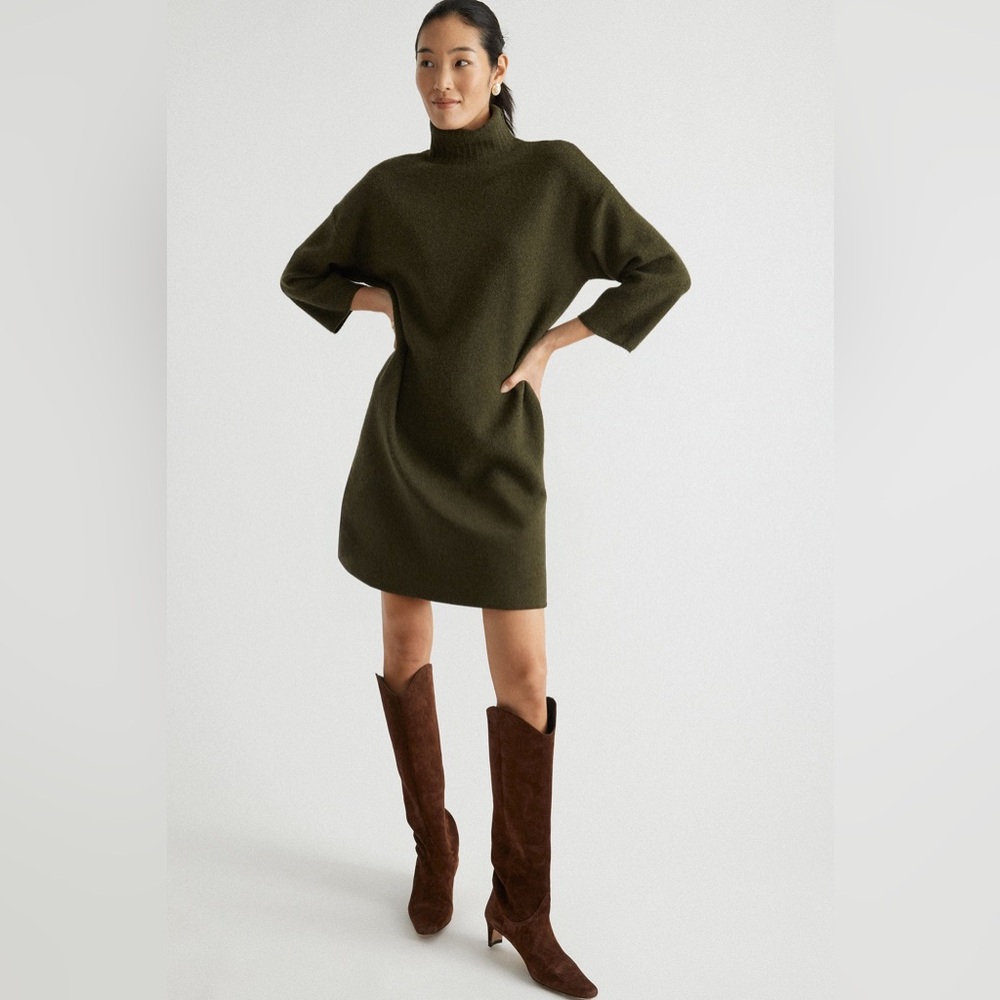 Pomander Place Olive Green Turtleneck Dress